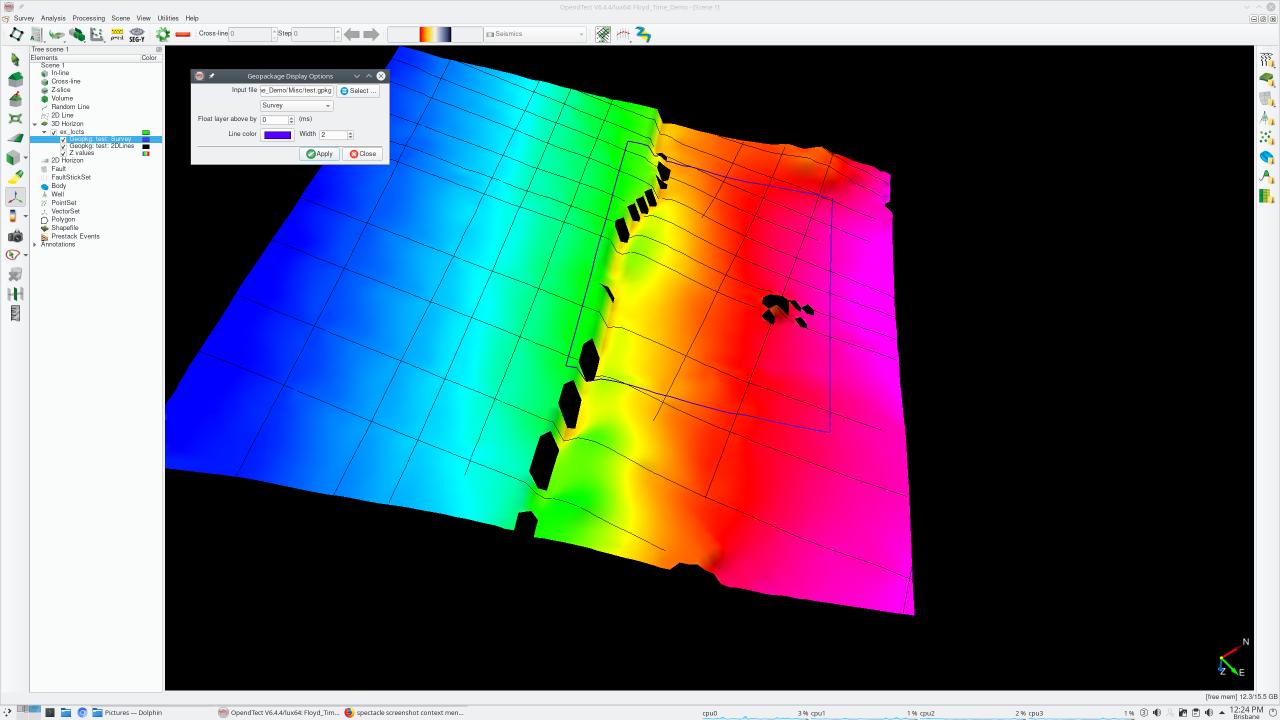 GIS data draped on an OpendTect 3D horizon