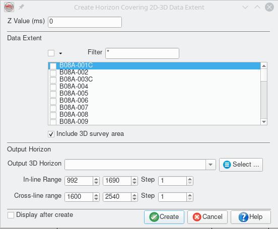 Data Extent Horizon tool input dialog