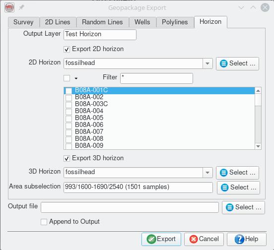 GeoPackageExport plugin Horizon tab