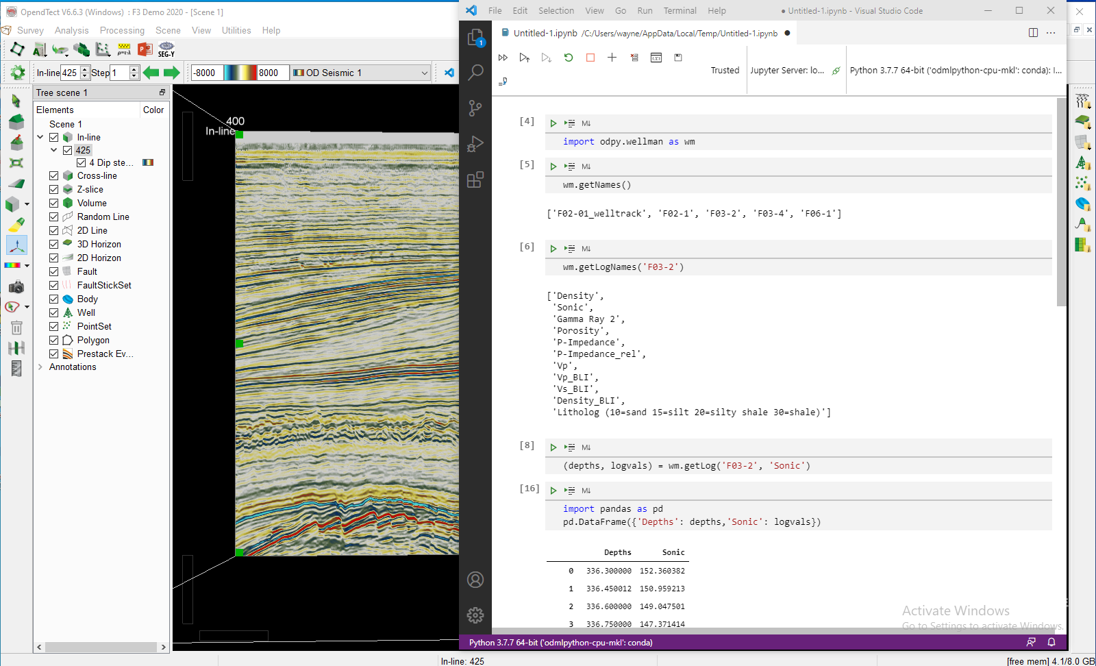 Exploring OpendTect Well Data in a VS Code Notebook