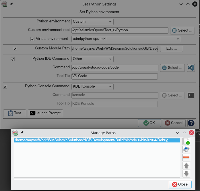 OpendTect Python Settings Dialog