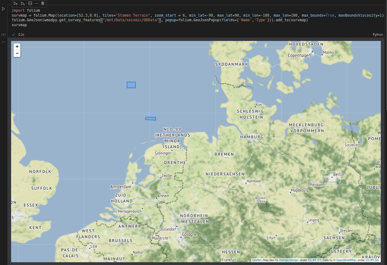 Displaying OpendTect survey locations on a Folium web map